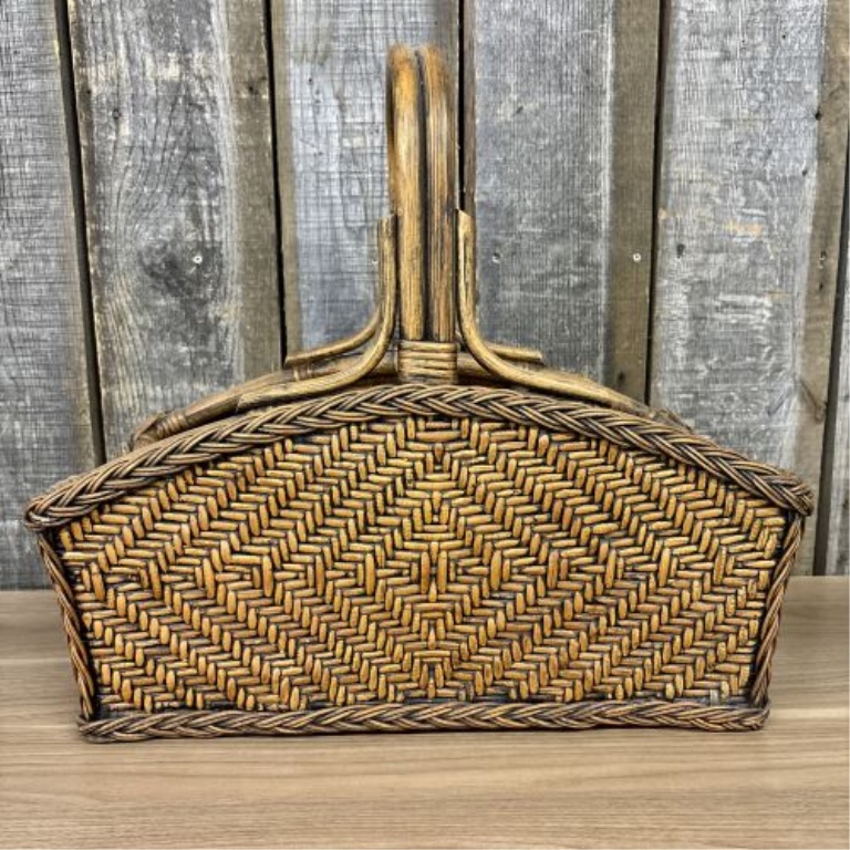 Mid-Century Modern Woven Rattan and Reed Magazine Rack