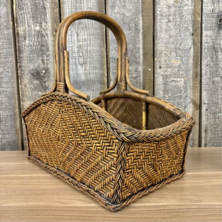 Mid-Century Modern Woven Rattan and Reed Magazine Rack