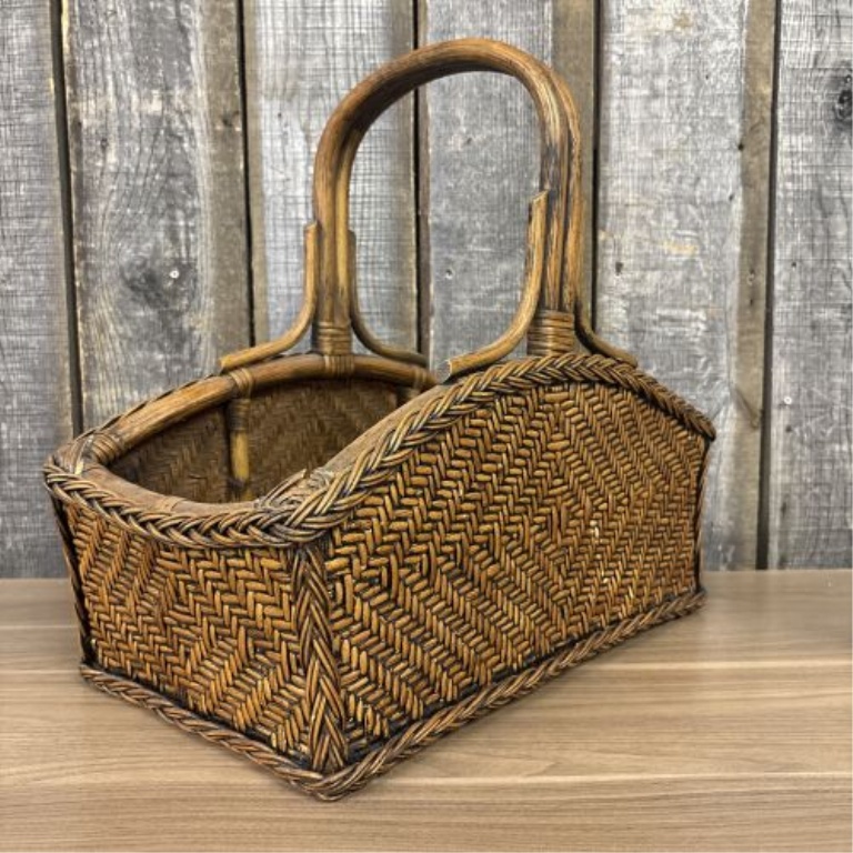 Mid-Century Modern Woven Rattan and Reed Magazine Rack