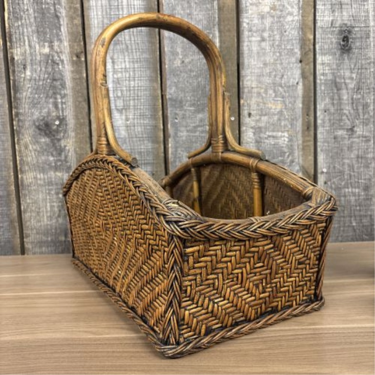 Mid-Century Modern Woven Rattan and Reed Magazine Rack