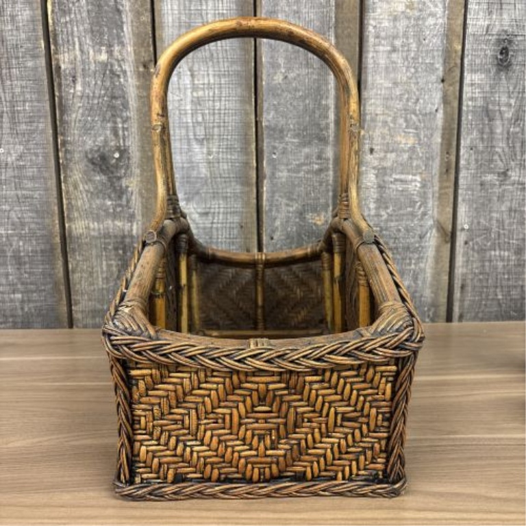 Mid-Century Modern Woven Rattan and Reed Magazine Rack