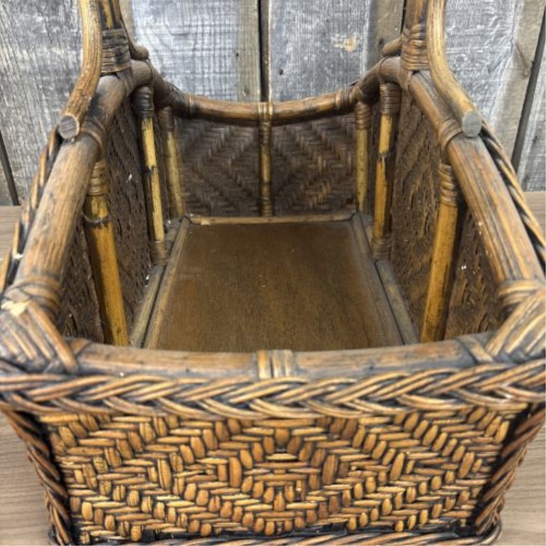 Mid-Century Modern Woven Rattan and Reed Magazine Rack