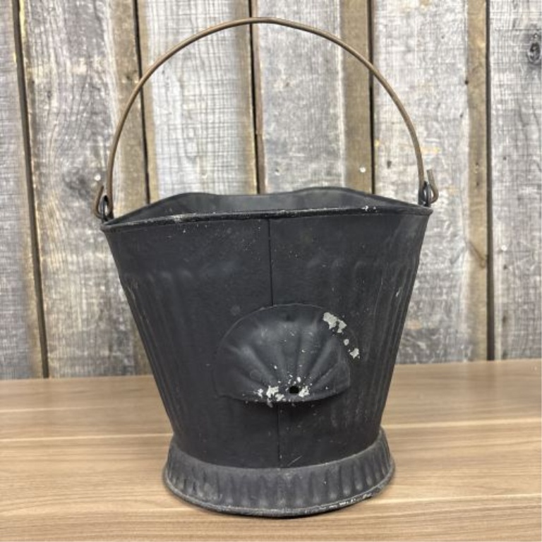 Vintage Painted Metal Helmet Coal Scuttle with Brass Handles