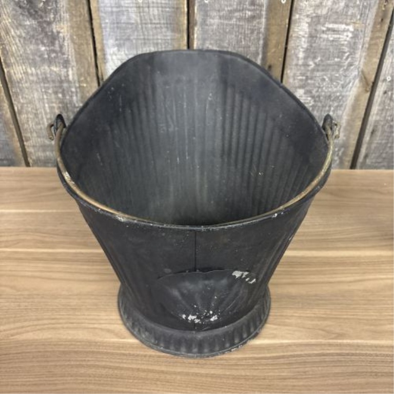 Vintage Painted Metal Helmet Coal Scuttle with Brass Handles