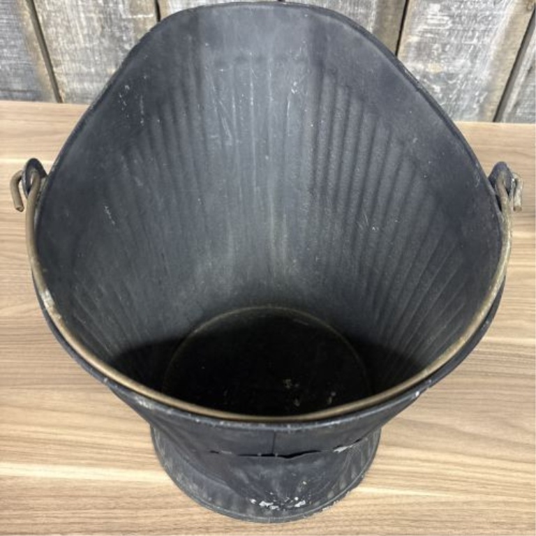 Vintage Painted Metal Helmet Coal Scuttle with Brass Handles