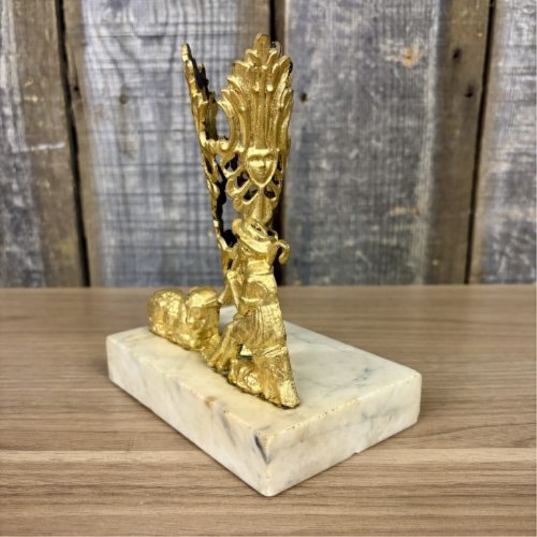 Victorian Style Gilt Metal Shepherd and Sheep Mantel Ornament on Marble Base