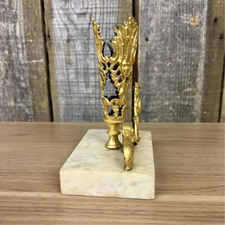 Victorian Style Gilt Metal Shepherd and Sheep Mantel Ornament on Marble Base