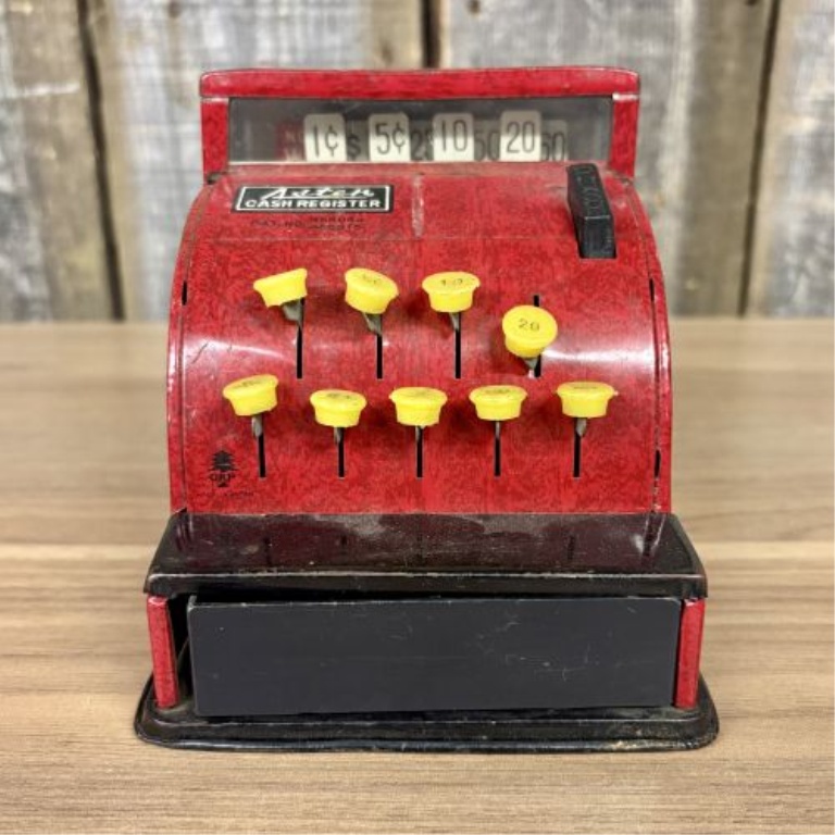 Vintage Aster 9-Key Toy Cash Register with OKP Logo Made in Japan