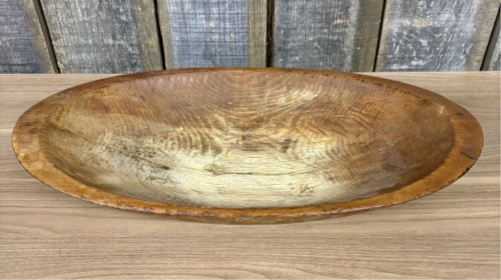 Large Antique Primitive Hand-Hewn Wooden Dough Bowl