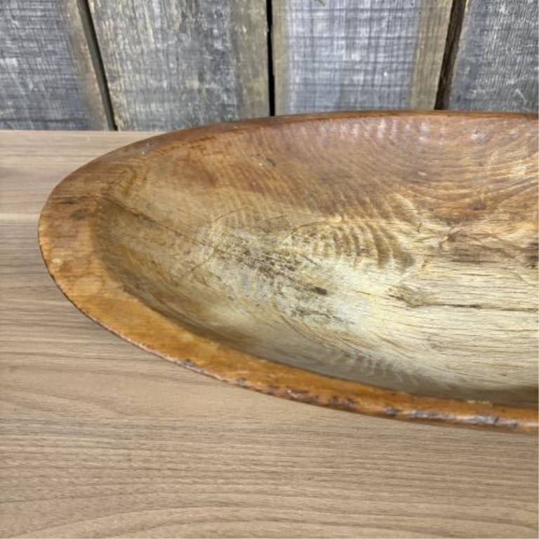 Large Antique Primitive Hand-Hewn Wooden Dough Bowl
