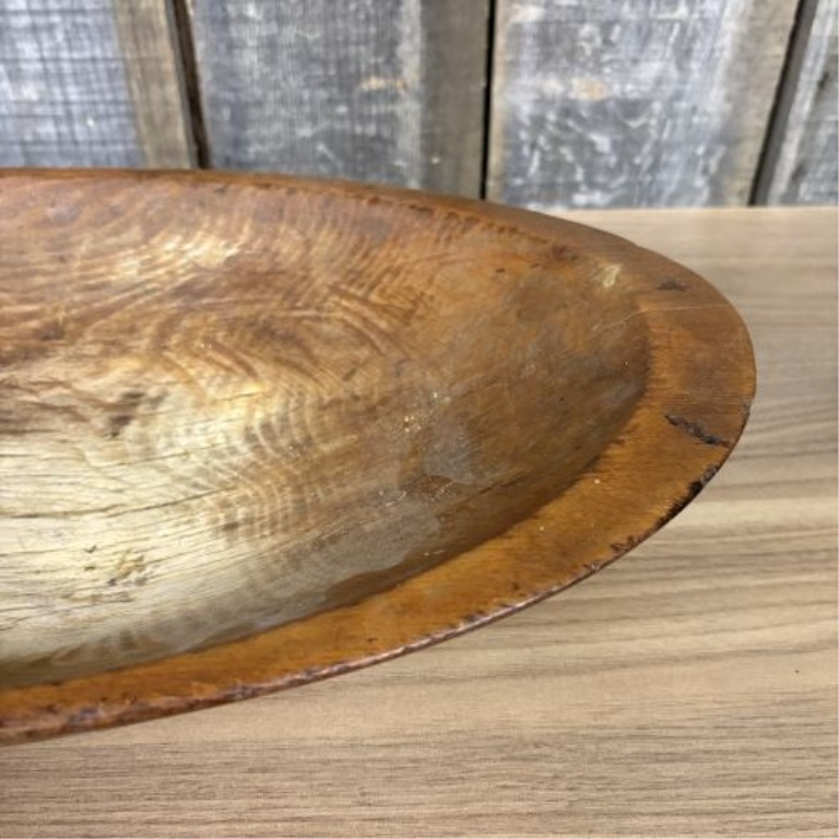 Large Antique Primitive Hand-Hewn Wooden Dough Bowl