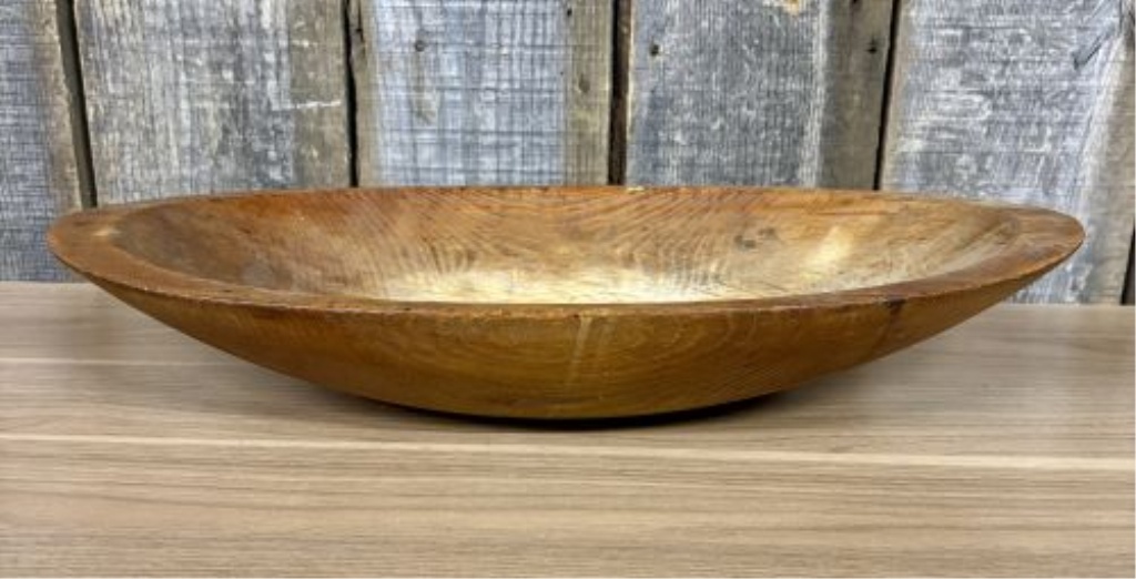 Large Antique Primitive Hand-Hewn Wooden Dough Bowl