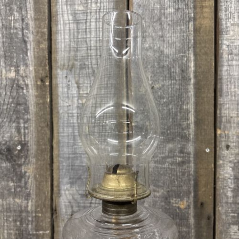Antique Plume and Atwood Kerosene Table Lamp with Hand-Painted Winter Scene