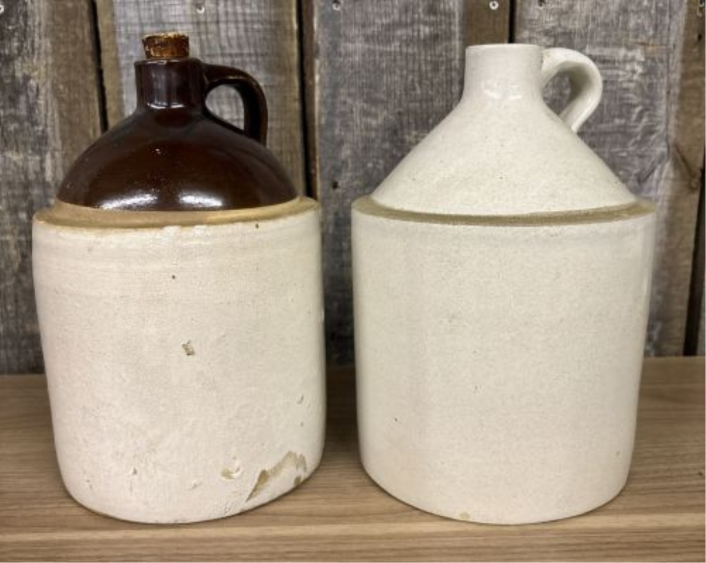 A Pair of Antique American Stoneware Shoulder Jugs
