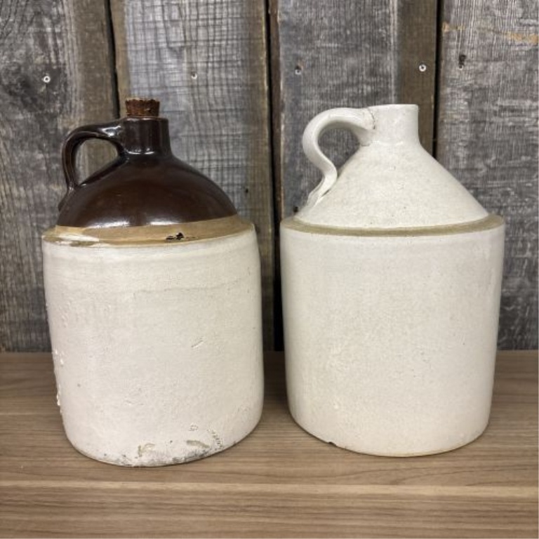 A Pair of Antique American Stoneware Shoulder Jugs