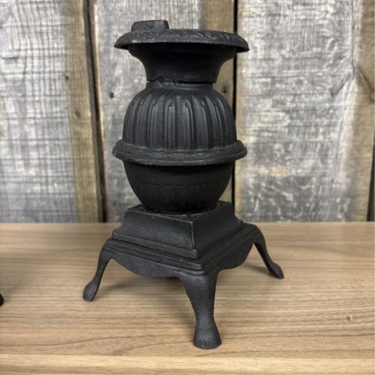A Pair of Vintage Miniature Cast Iron Potbelly Stoves