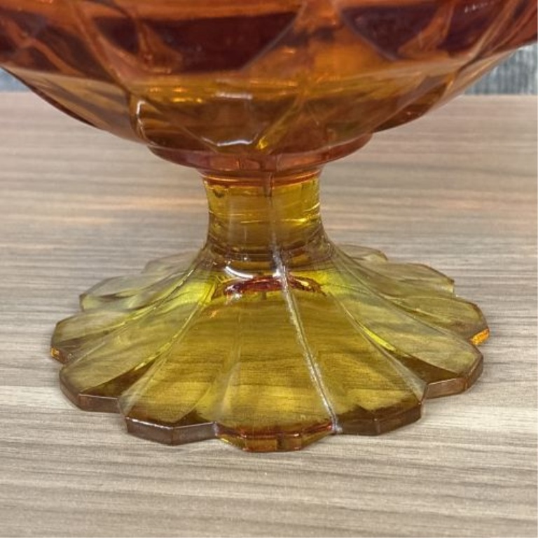 Two Pieces of Vintage Amberina Glass including a Large Pedestal Compote and a Lidded Jar