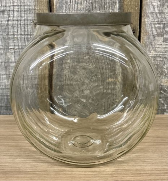 Vintage Ribbed Glass Kitchen Cabinet Jar in the Style of Sellers