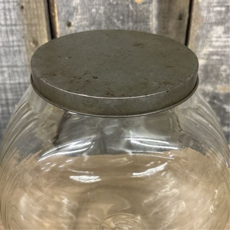 Vintage Ribbed Glass Kitchen Cabinet Jar in the Style of Sellers