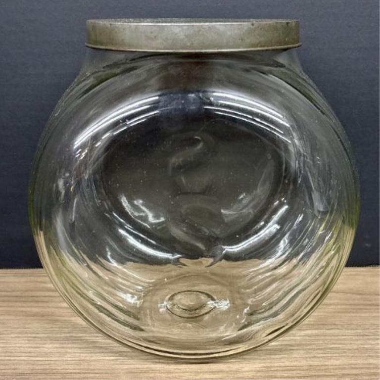 Vintage Ribbed Glass Kitchen Cabinet Jar in the Style of Sellers
