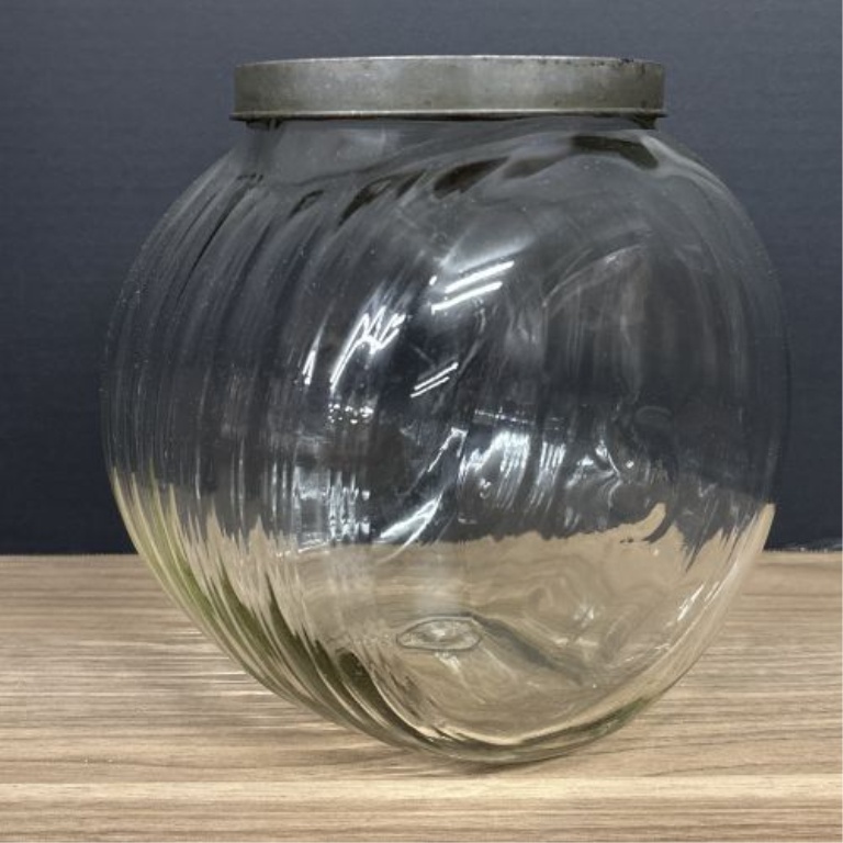 Vintage Ribbed Glass Kitchen Cabinet Jar in the Style of Sellers
