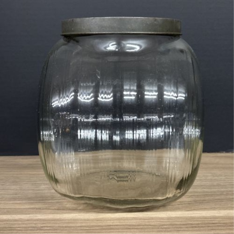 Vintage Ribbed Glass Kitchen Cabinet Jar in the Style of Sellers
