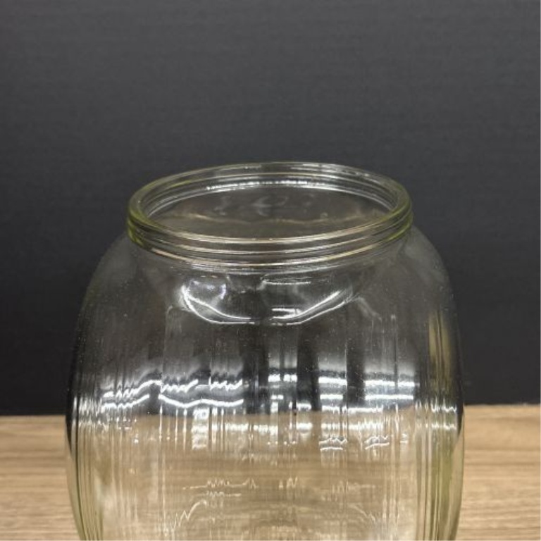 Vintage Ribbed Glass Kitchen Cabinet Jar in the Style of Sellers