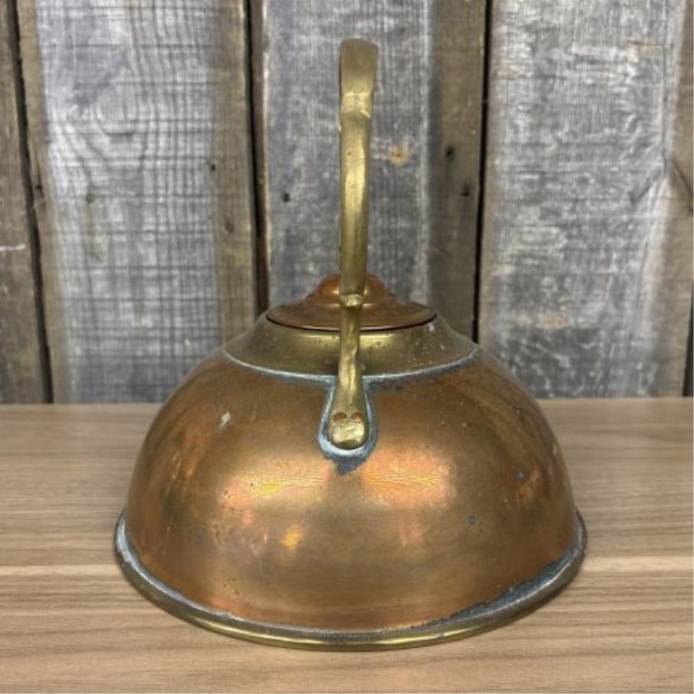 Ethan Allen Colonial Revival Spun Copper and Cast Brass Tea Kettle