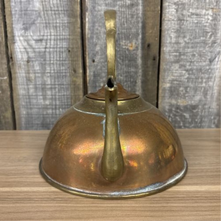 Ethan Allen Colonial Revival Spun Copper and Cast Brass Tea Kettle