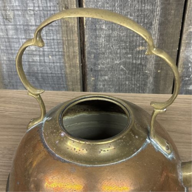 Ethan Allen Colonial Revival Spun Copper and Cast Brass Tea Kettle