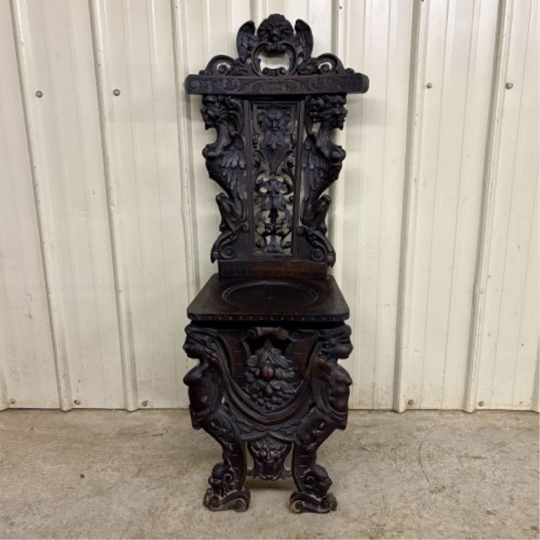 Italian Renaissance Revival Carved Walnut Sgabello Chair