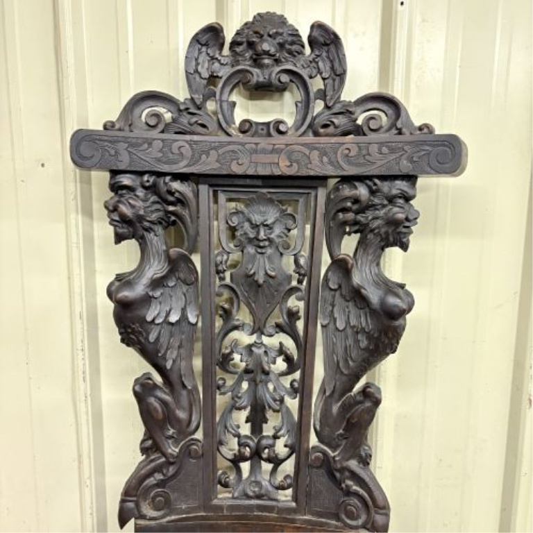 Italian Renaissance Revival Carved Walnut Sgabello Chair