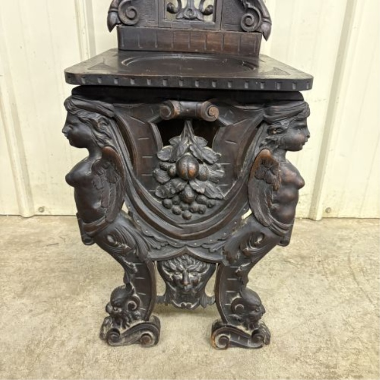 Italian Renaissance Revival Carved Walnut Sgabello Chair