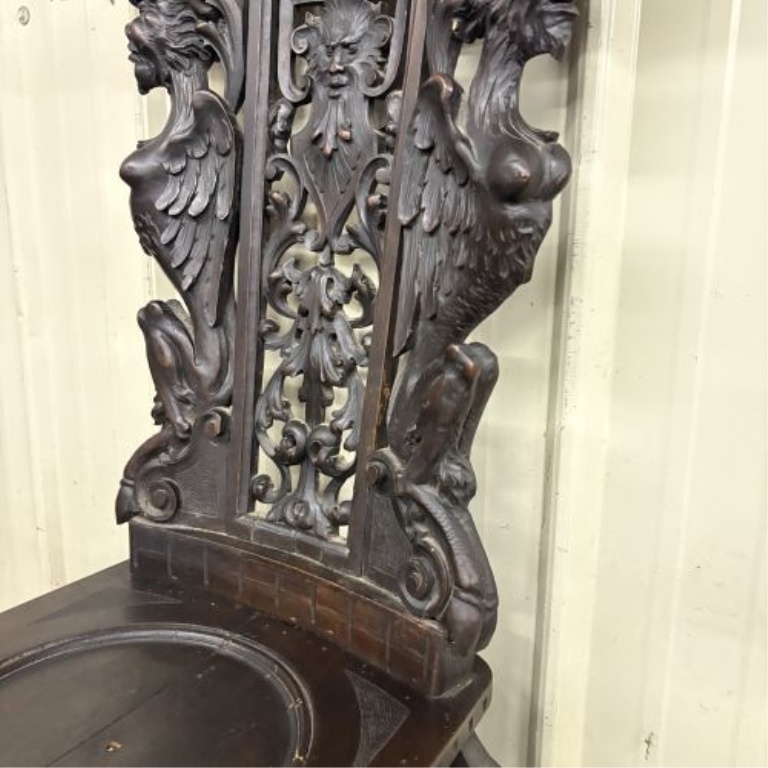 Italian Renaissance Revival Carved Walnut Sgabello Chair