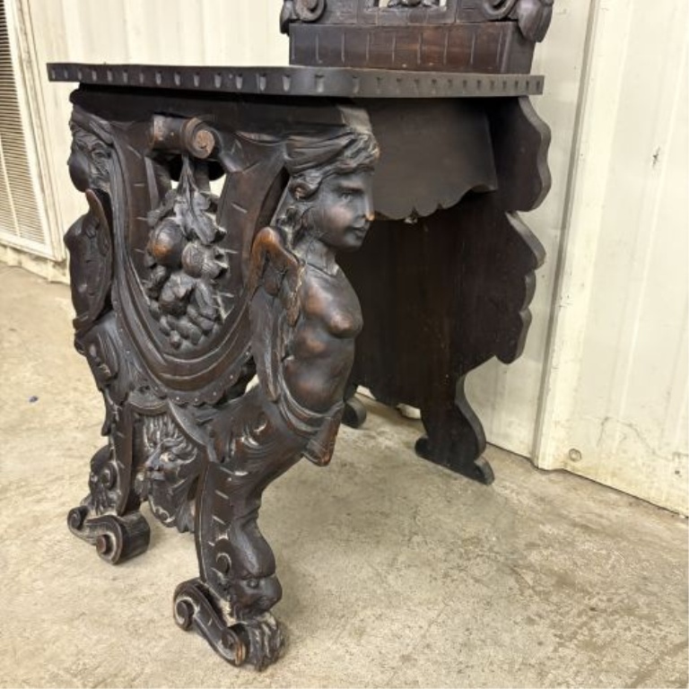 Italian Renaissance Revival Carved Walnut Sgabello Chair
