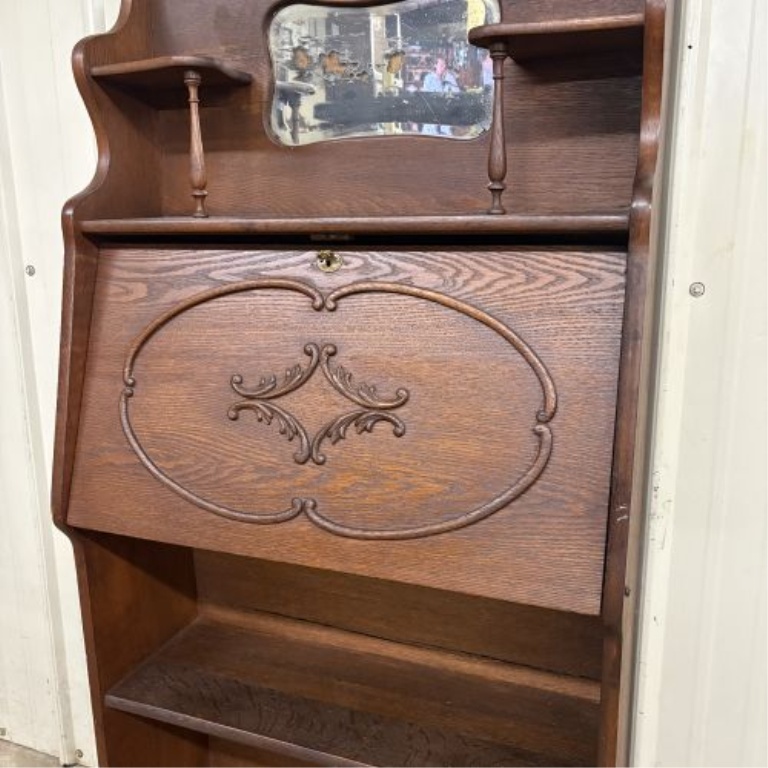 Antique Larkin-Style Oak Drop-Front Secretary Desk with Shelves