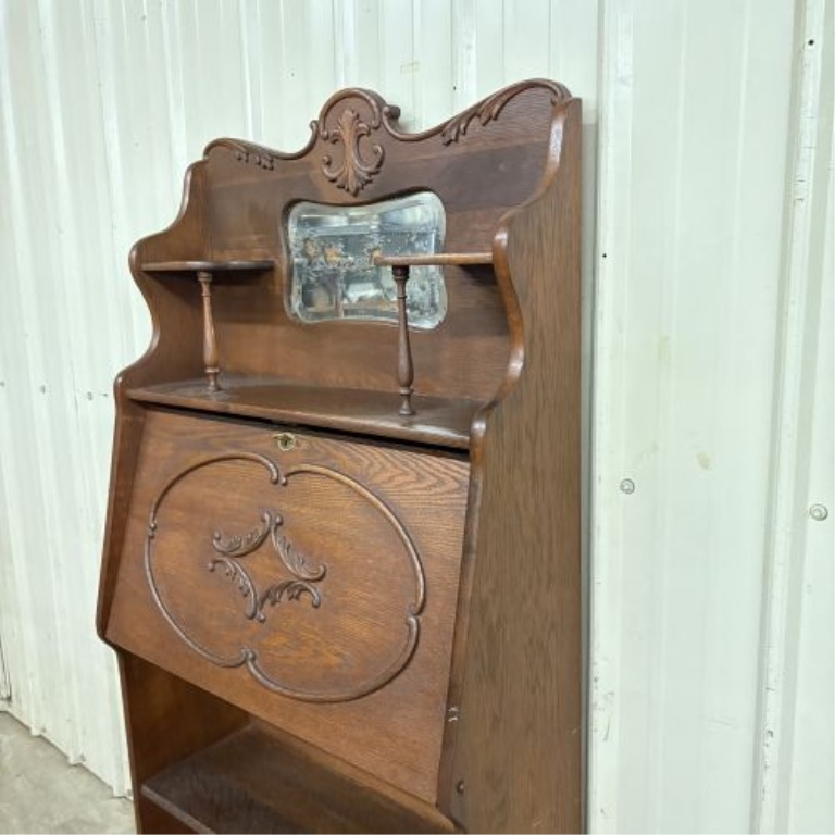 Antique Larkin-Style Oak Drop-Front Secretary Desk with Shelves