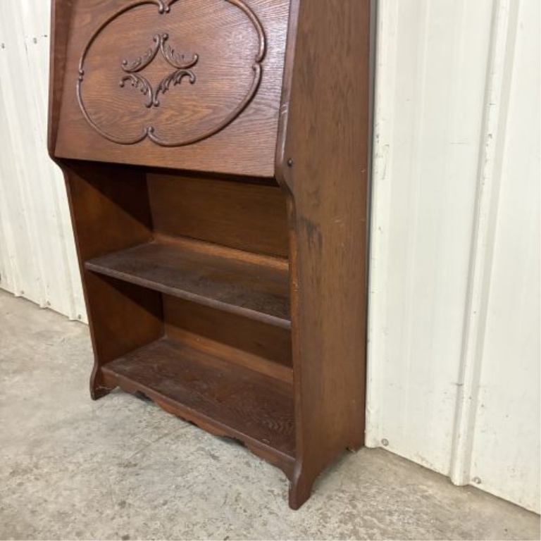 Antique Larkin-Style Oak Drop-Front Secretary Desk with Shelves
