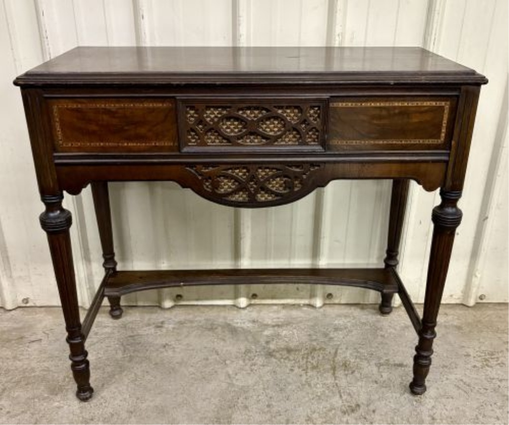 Neoclassical Revival Style Inlaid Wood Radio Console Table