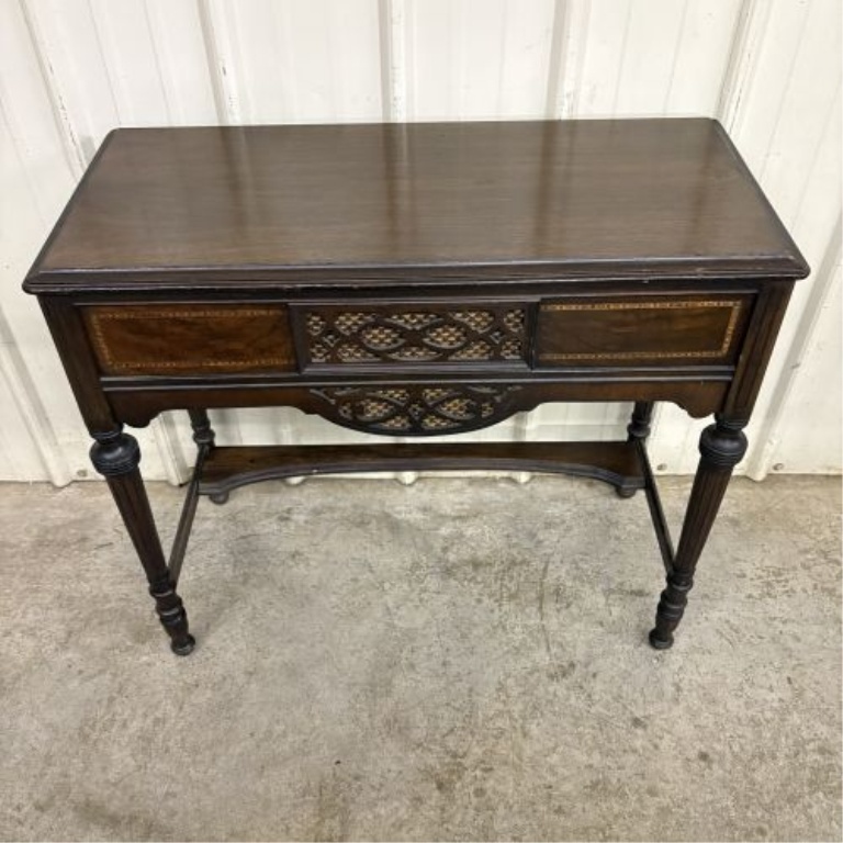 Neoclassical Revival Style Inlaid Wood Radio Console Table