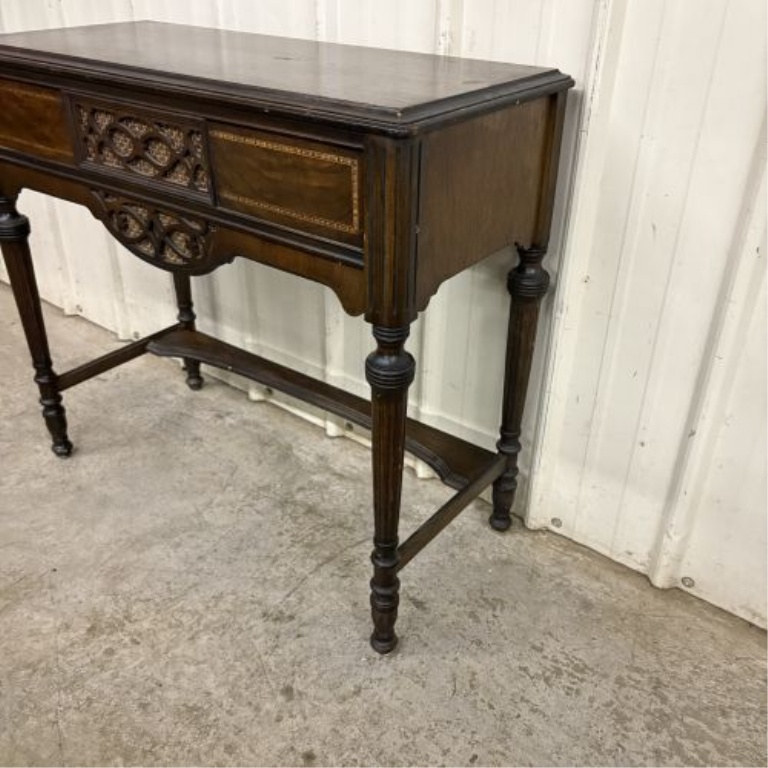 Neoclassical Revival Style Inlaid Wood Radio Console Table