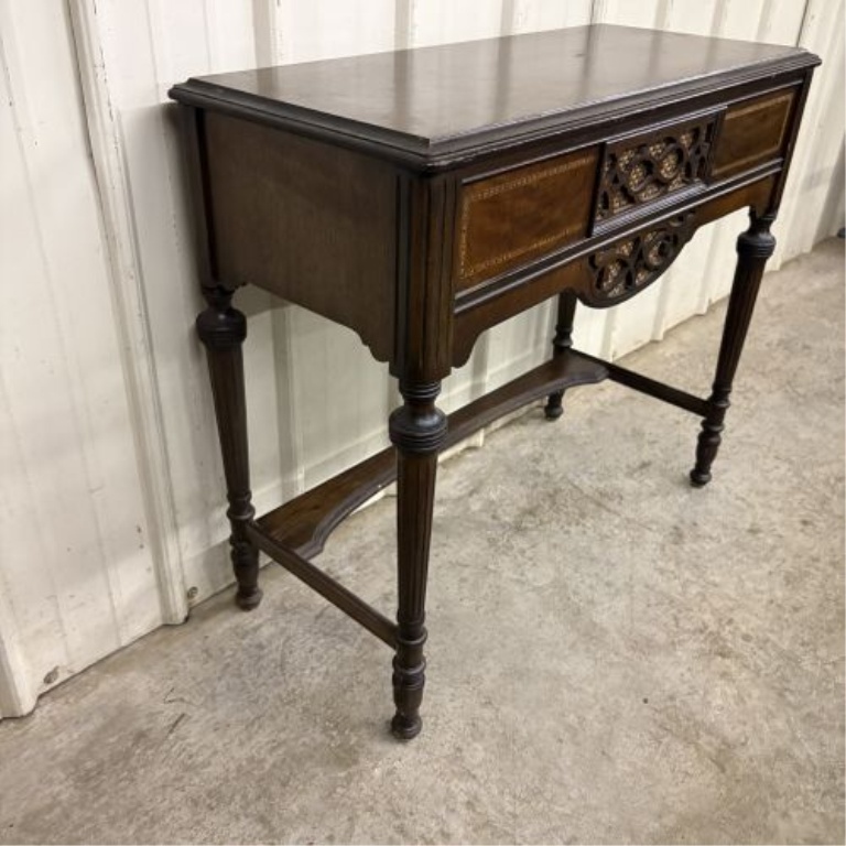 Neoclassical Revival Style Inlaid Wood Radio Console Table