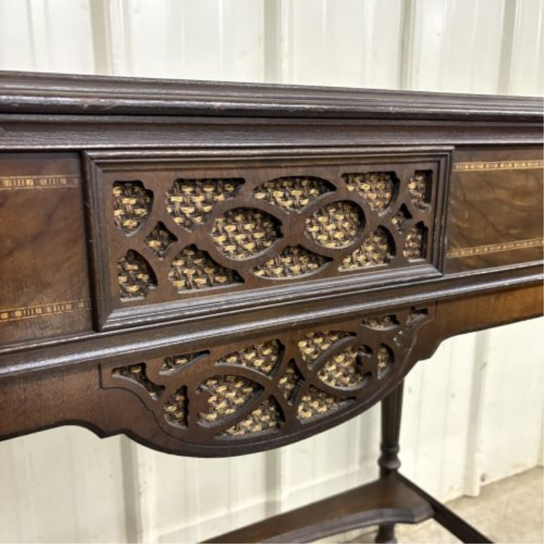 Neoclassical Revival Style Inlaid Wood Radio Console Table