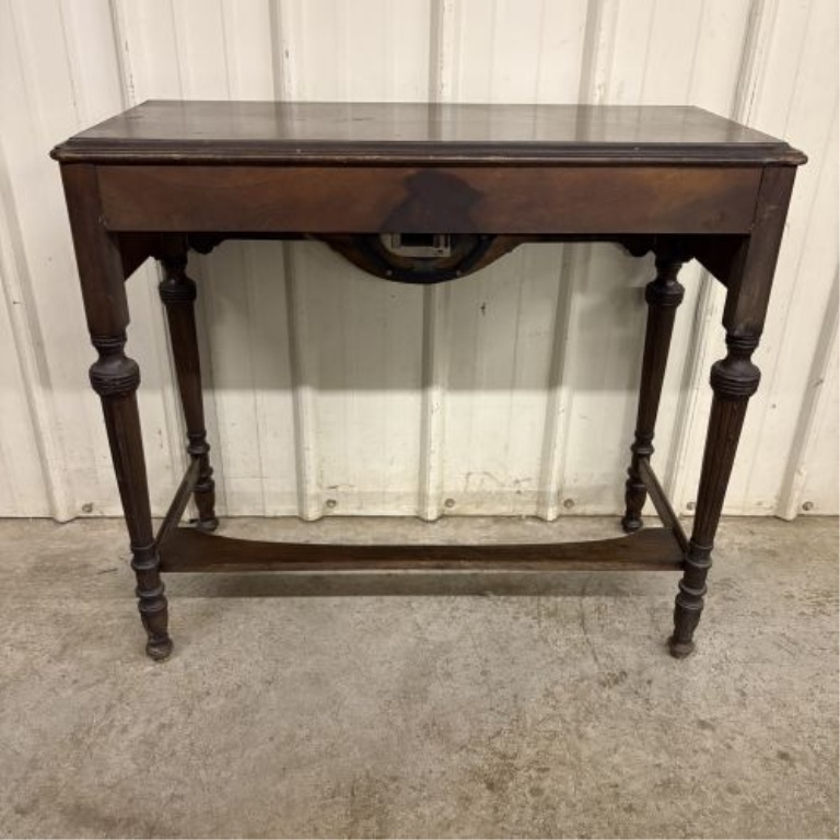 Neoclassical Revival Style Inlaid Wood Radio Console Table