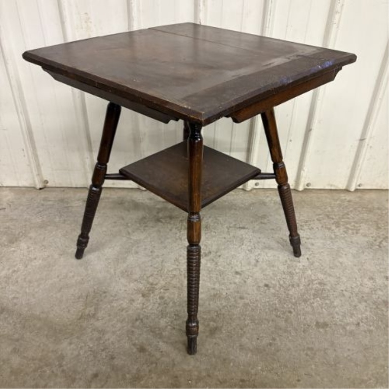 American Victorian Stained Oak Spool Turned Parlor Table