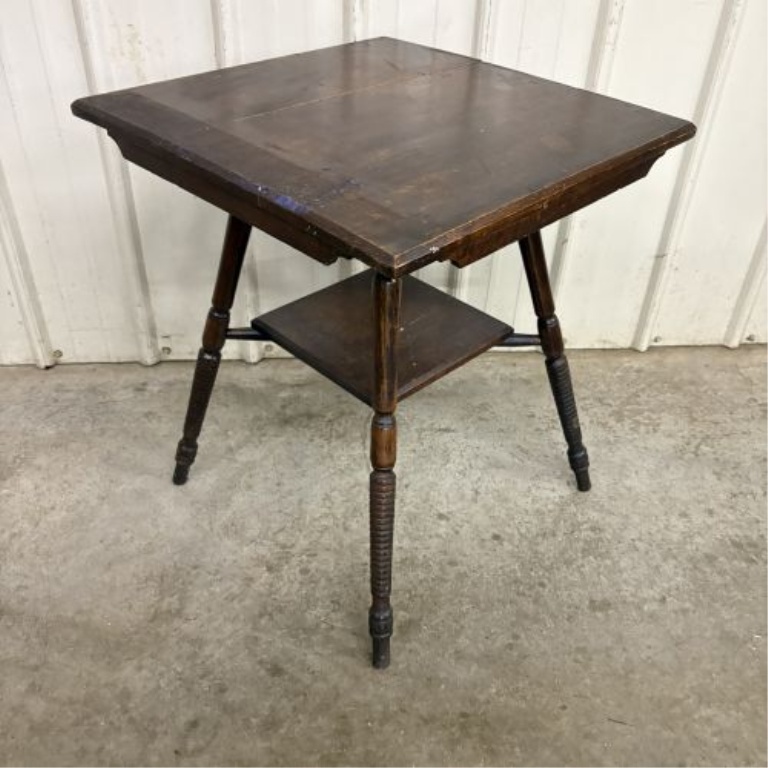American Victorian Stained Oak Spool Turned Parlor Table