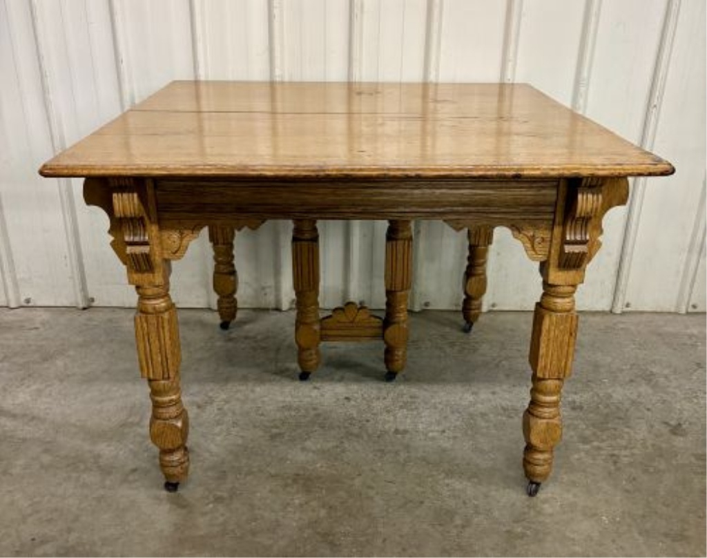 American Victorian Quarter Sawn Oak Extension Dining Table