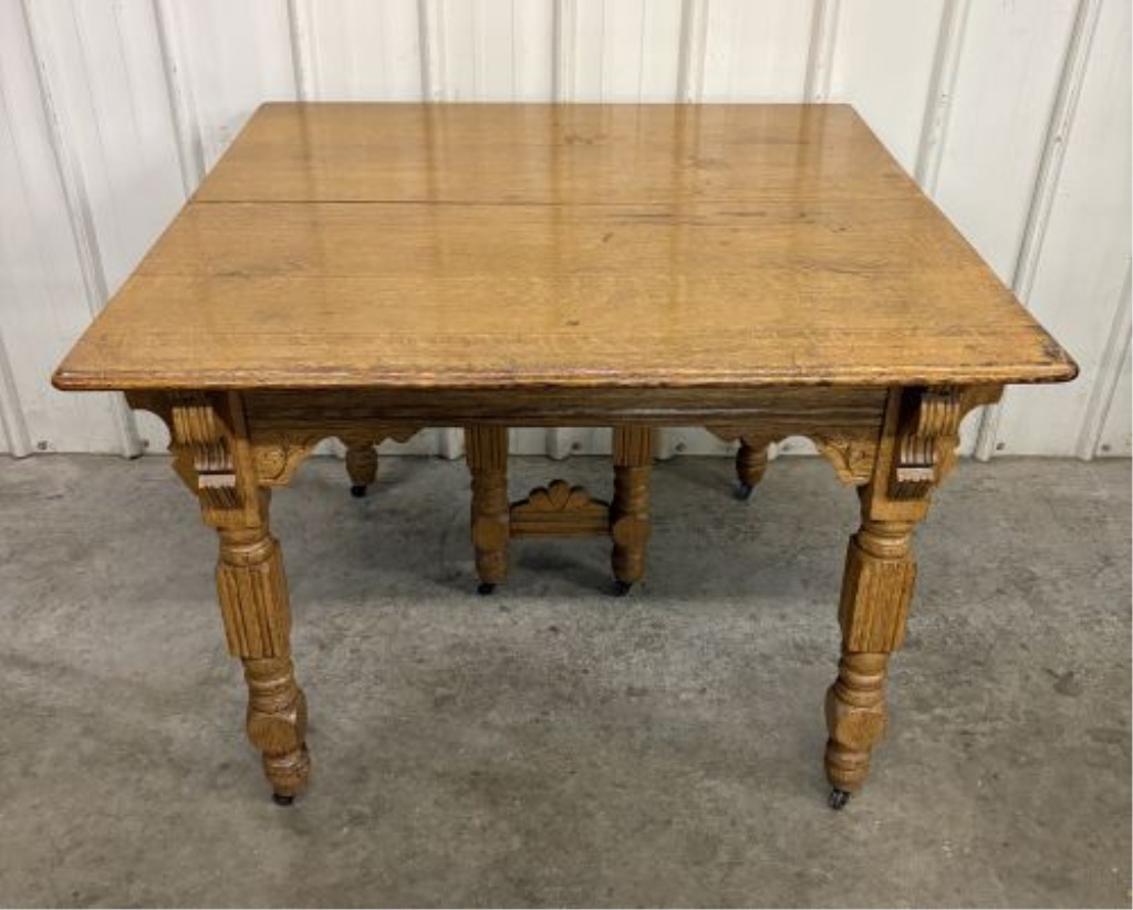 American Victorian Quarter Sawn Oak Extension Dining Table