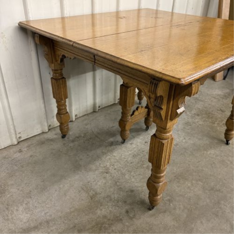 American Victorian Quarter Sawn Oak Extension Dining Table