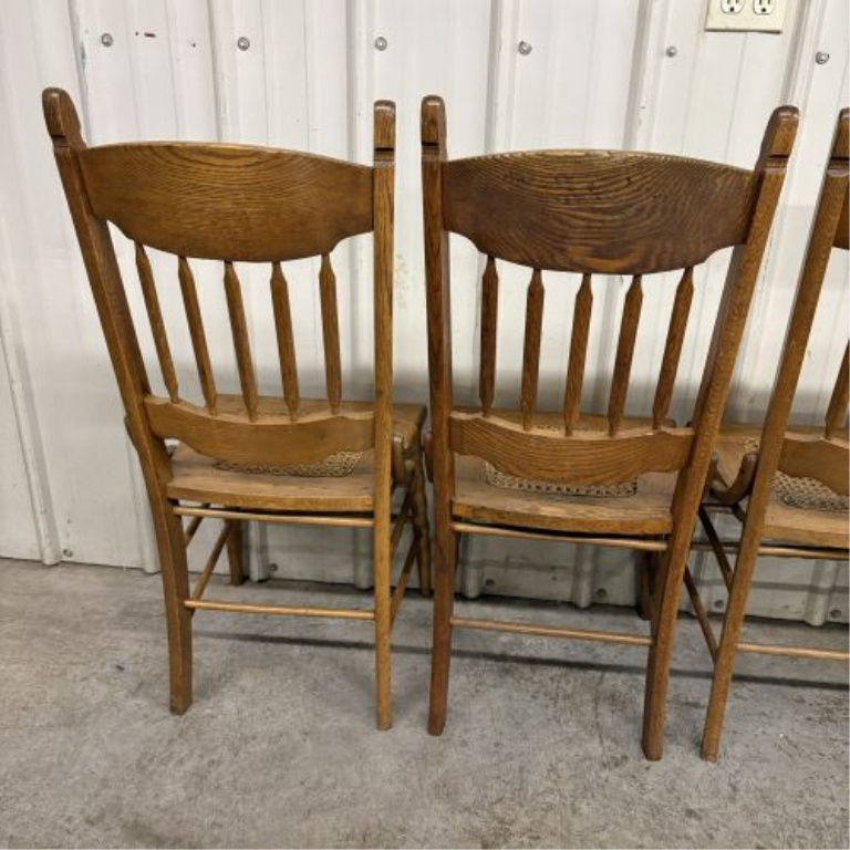 Set of four American Victorian Spindle Back Oak Side Chairs with Cane Seats
